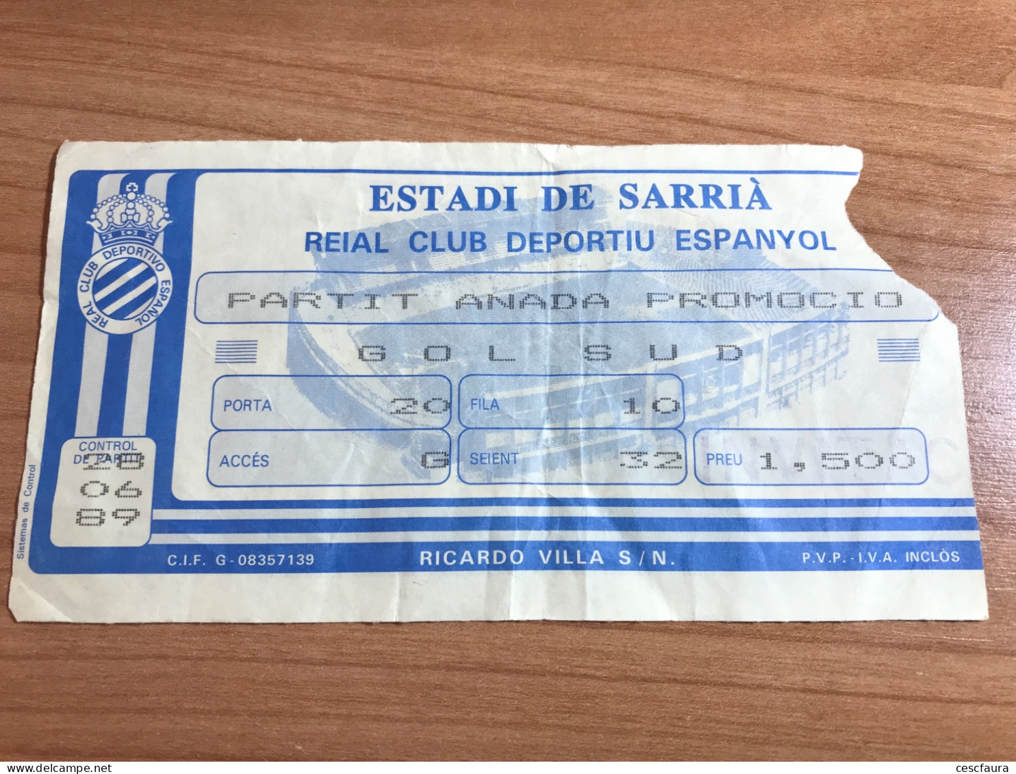 Ticket Match De Football De Promotion De Rélégation Espanyol Vs Majorque Le 28/06/1989 Au Stade De Sarrià - Match Tickets