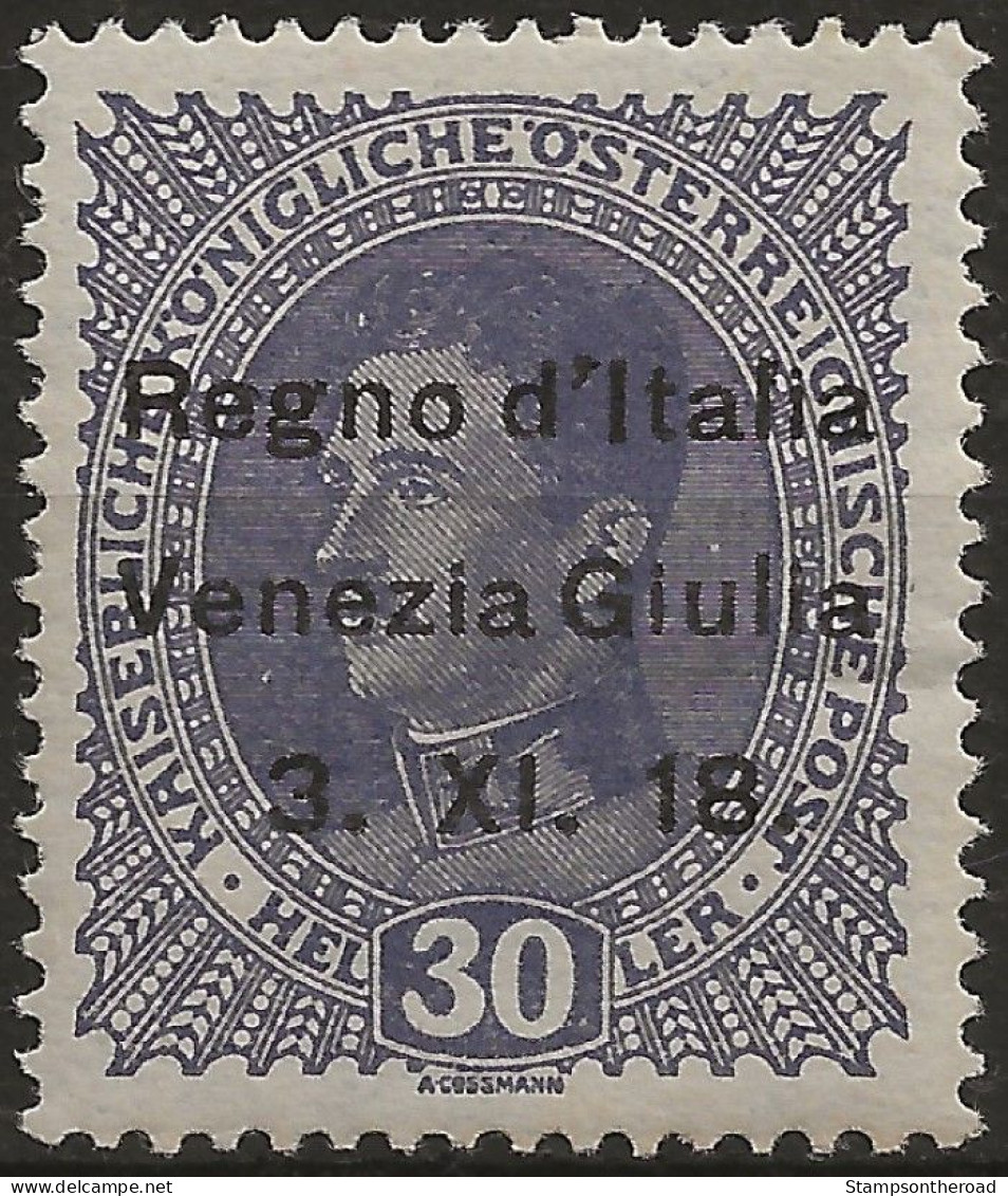 TRVG9L - 1918 Terre Redente - Venezia Giulia, Sassone Nr. 9, Francobollo Nuovo Con Traccia Di Linguella */ - Venezia Giuliana