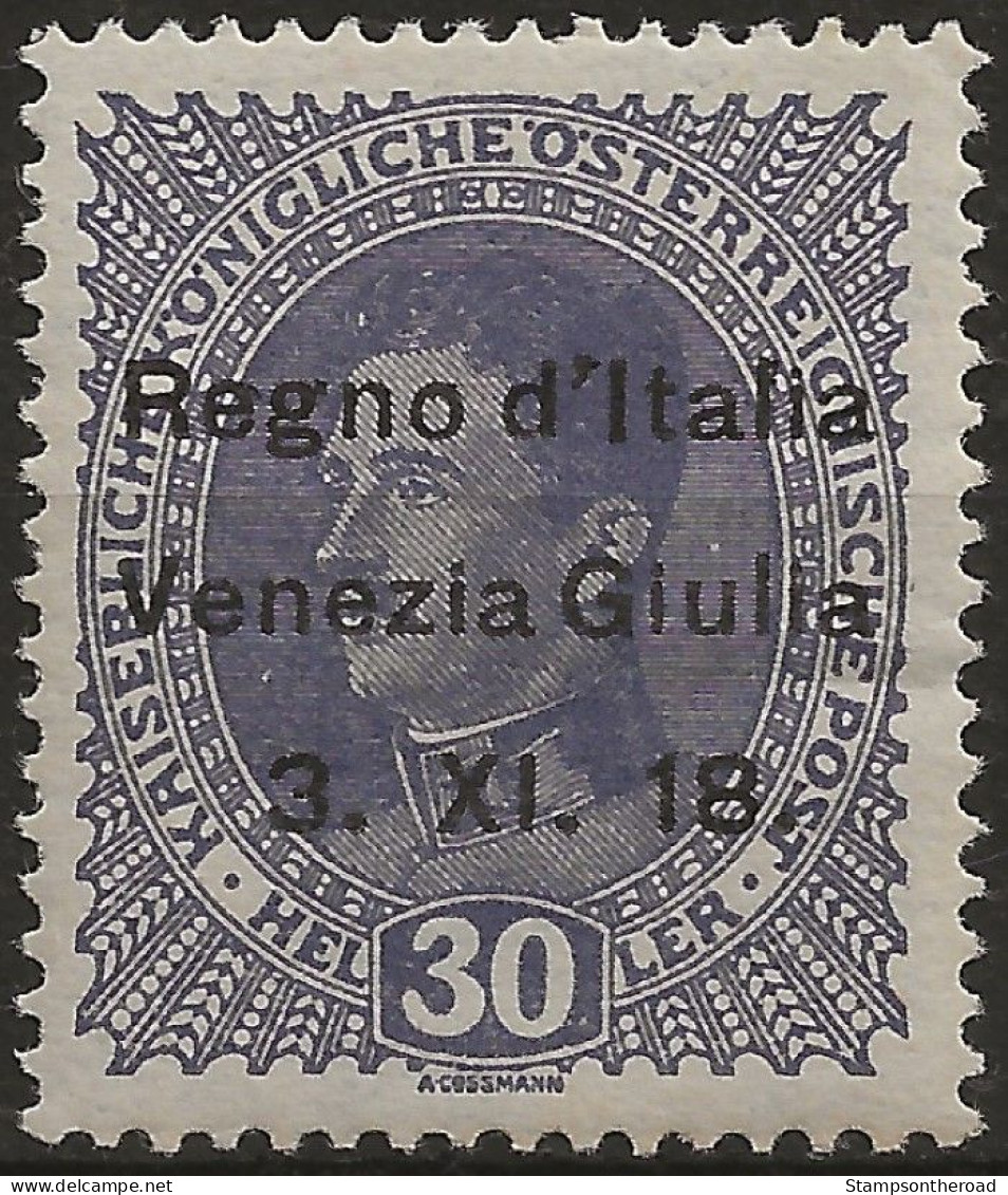 TRVG9L - 1918 Terre Redente - Venezia Giulia, Sassone Nr. 9, Francobollo Nuovo Con Traccia Di Linguella */ - Vénétie Julienne