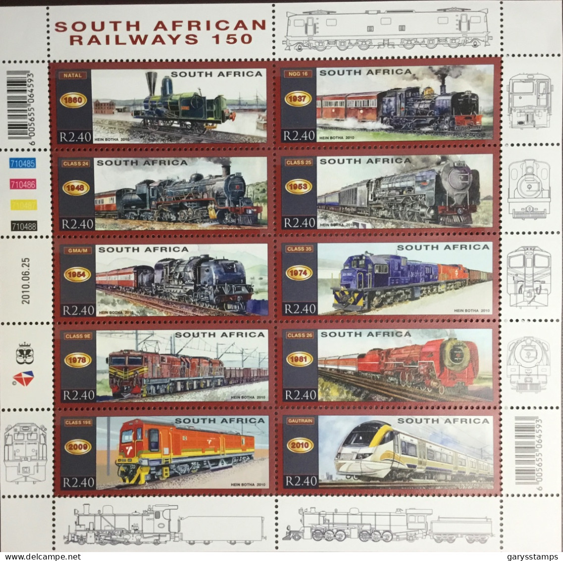 South Africa 2010 Railways Anniversary Trains Sheetlet MNH - Ongebruikt