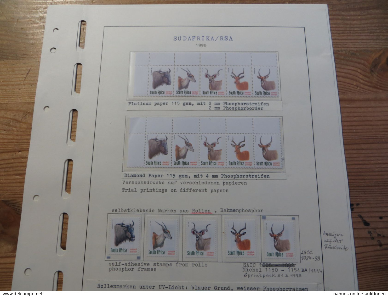 Südafrika 1124-8 Tiere Spezial Lot Versuchsdrucke Mit Streifen In Selt. Papieren - Briefe U. Dokumente