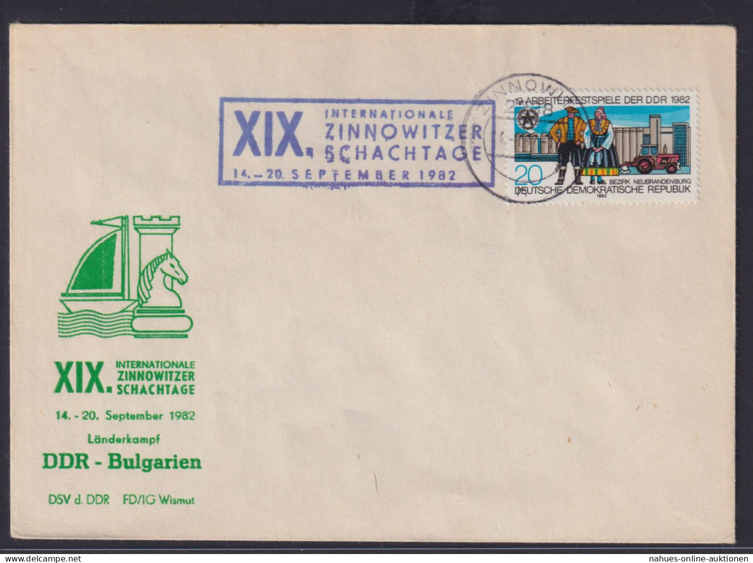 DDR Schach Brief Sonderstempel Ziiowitzer Schachtage 1982 - Echecs