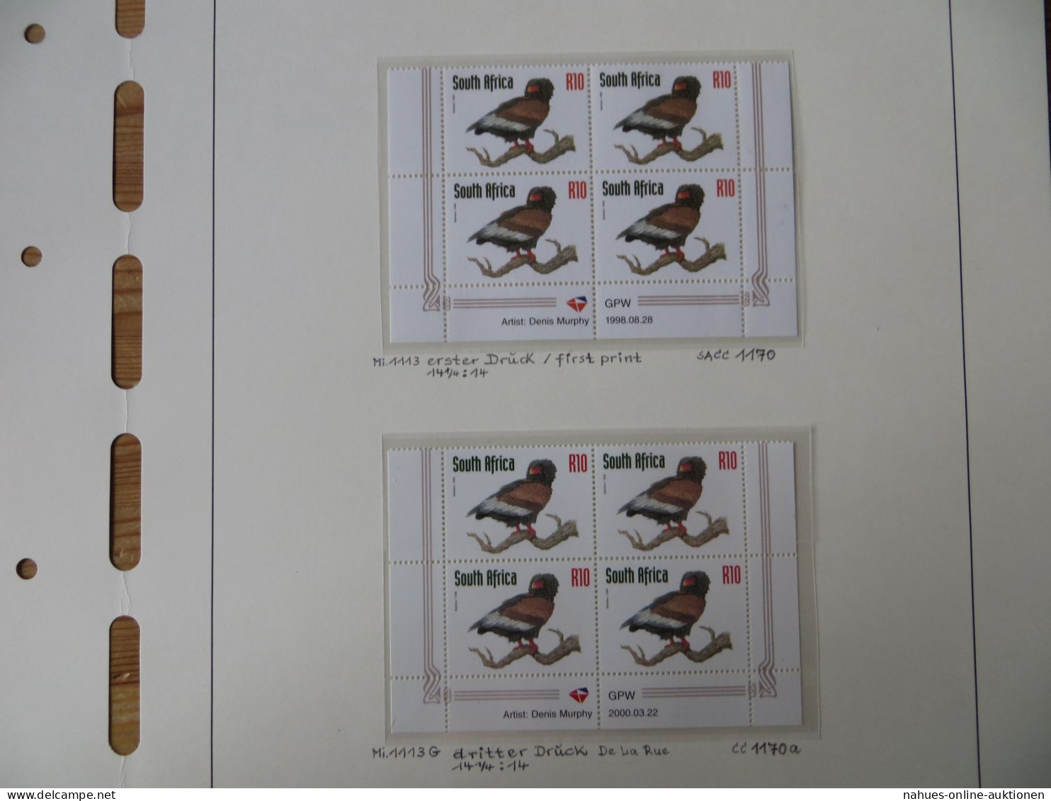 Südafrika 1100-4 Vögel Tiere Spezial Lot mit Blöcken der verschied. Druck Papier