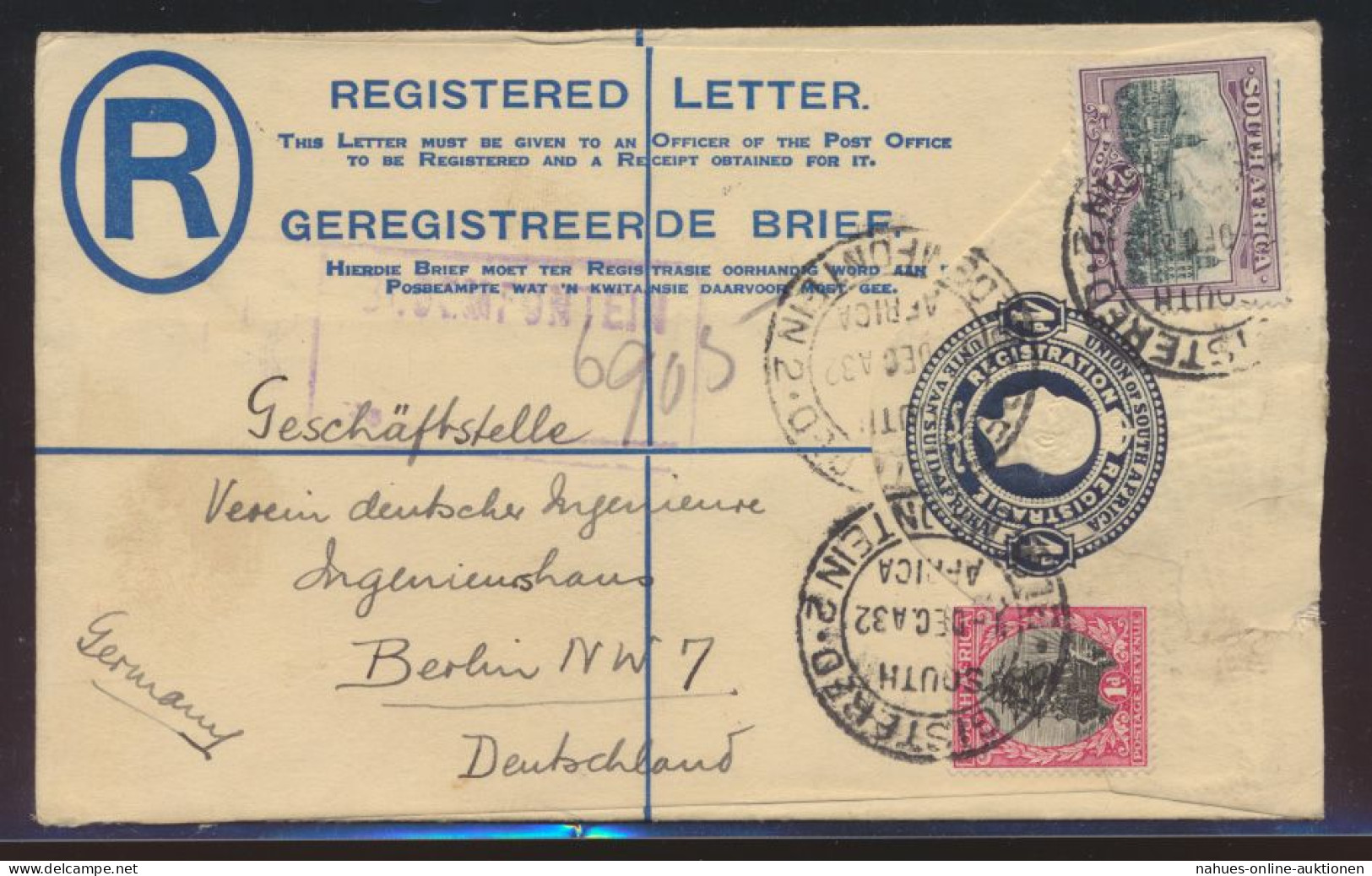 Südafrika Ganzsache 4p King Georg + ZuF Nach Berlin Africa Postal Stationery - Storia Postale