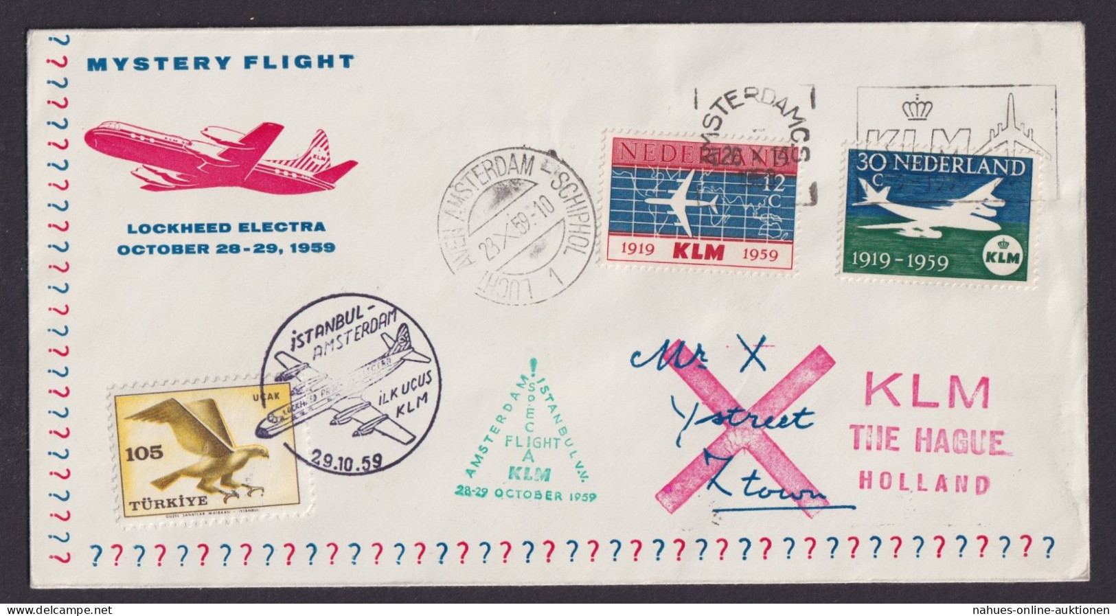 Flugpost Air Mail KLM Amsterdam Niederlande Istanbul Türkei Lockhhed Electra - Airmail