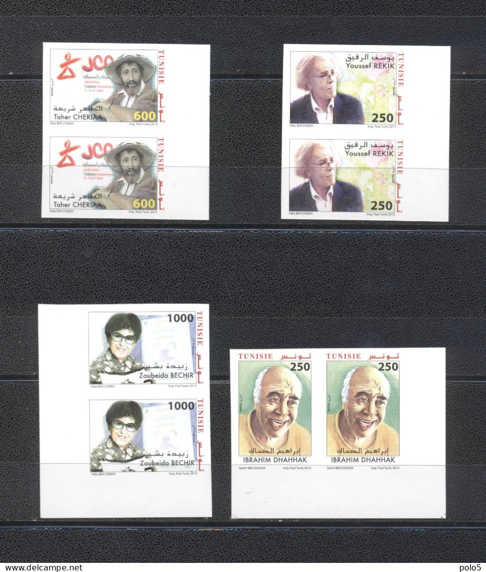 Tunisie 2013- Personnages Célèbres Tunisiens Paire Non Dentelé - Tunisia (1956-...)