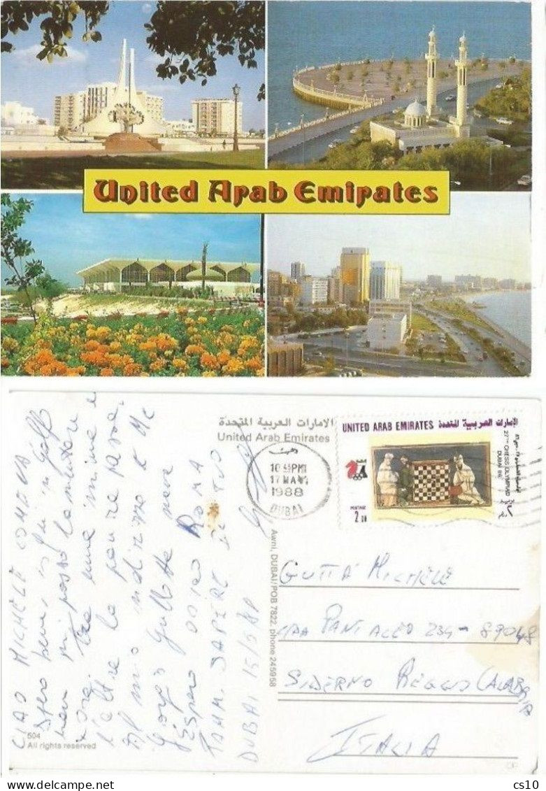 UAE Arab Emirates 4views Pcard Dubai 17may1988 X Italy With Chess Olympiad BH.2 Solo Franking - Echecs