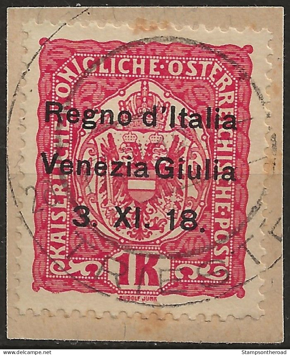 TRVG14UFR - 1918 Terre Redente - Venezia Giulia, Sassone Nr. 14, Francobollo Usato Su Frammento °/ - Trente