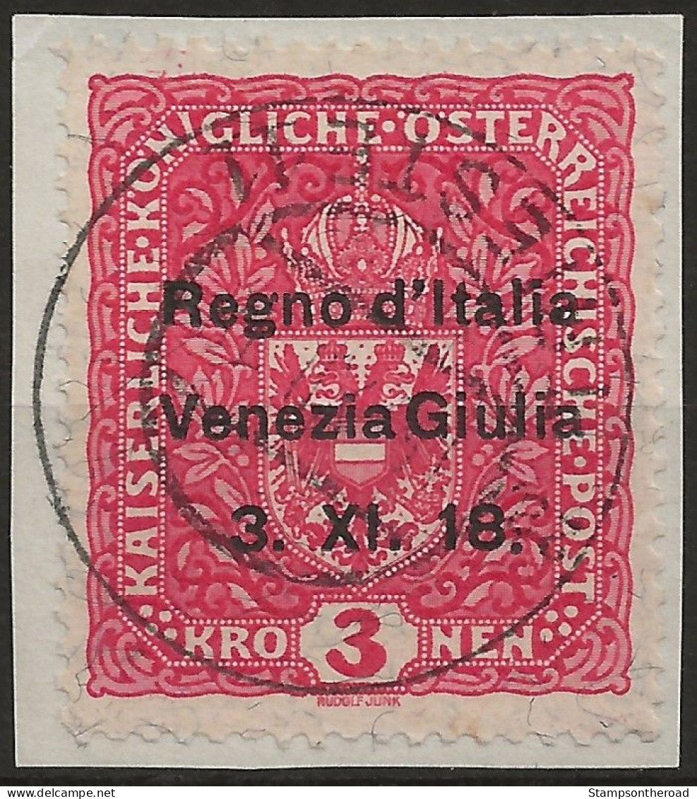 TRVG16UFR - 1918 Terre Redente - Venezia Giulia, Sassone Nr. 16, Francobollo Usato Su Frammento °/ FIRMATO - Trentino