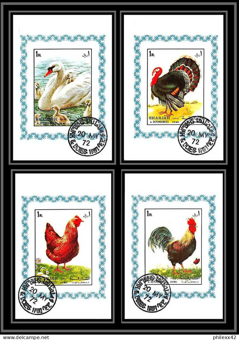 Sharjah - 2031/ N° 1190/1193 Cygnus Turkey Hen Cock Oiseaux (bird Birds Oiseau) Deluxe Blocs Used - Sharjah