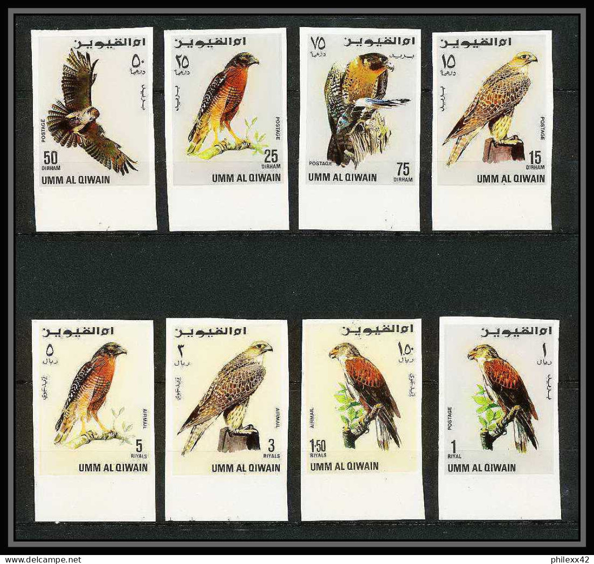 102a - Umm Al Qiwain - MNH ** Mi N° 225 / 232 B Rapaces Oiseaux (bird Birds Of Prey Oiseau) Non Dentelé (Imperf) - Umm Al-Qaiwain