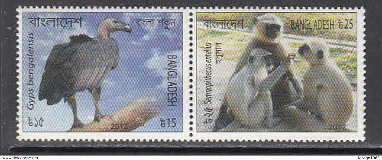 2012 Bangladesh Fauna Vultures Monkeys Complete Pair1 MNH - Bangladesh