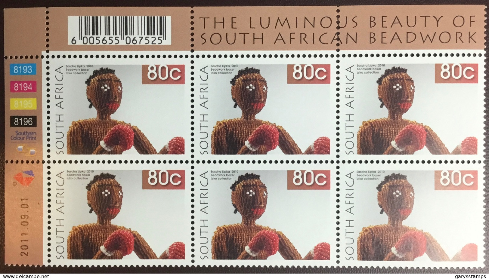 South Africa 2011 80c Beadwork Definitive Reprint Block Of 6 MNH - Neufs