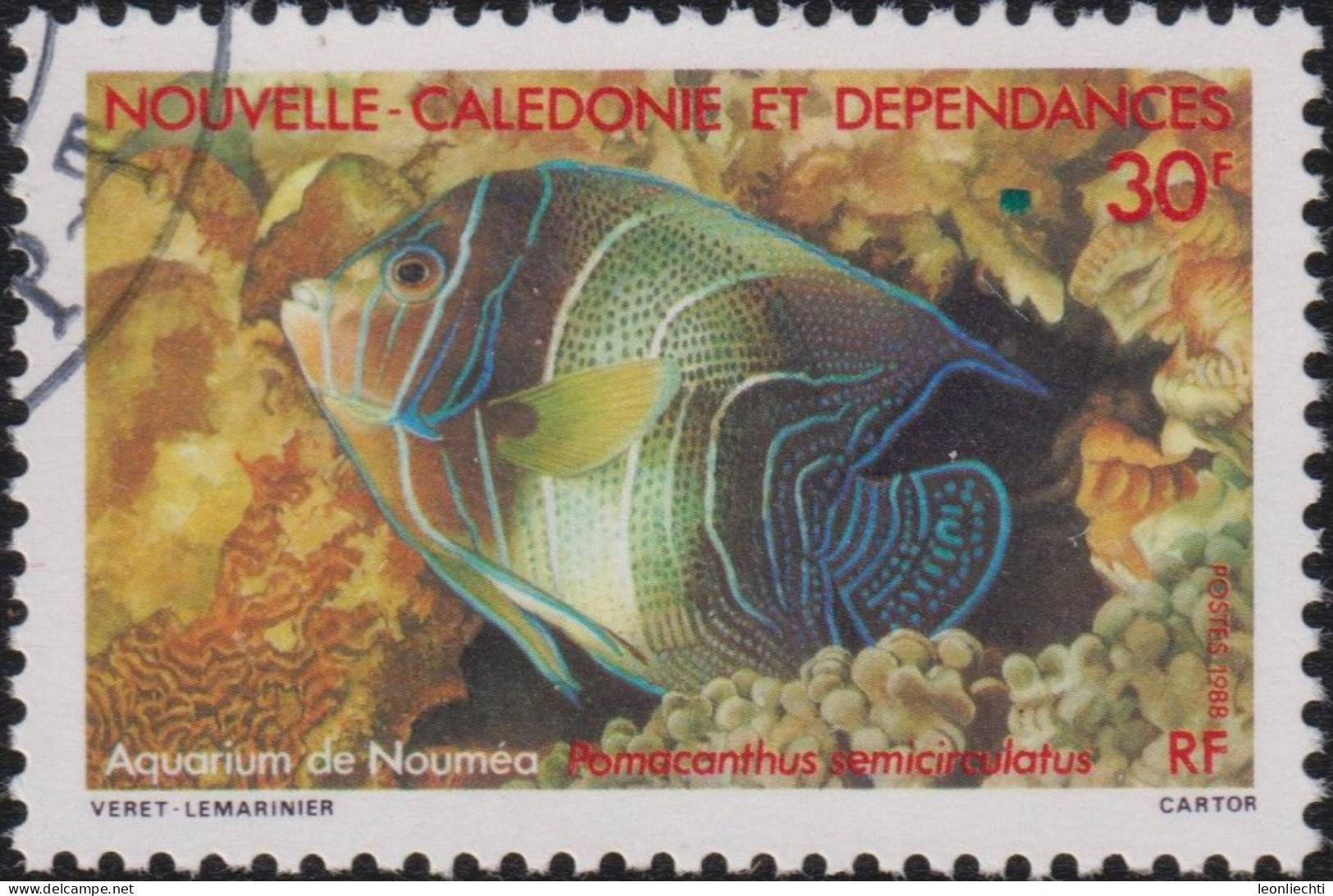 1988 Neukaledonien ° Mi:NC 821, Sn:NC 573, Yt:NC 551, Sg:NC 825, Semicircle Angelfish (Pomacanthus Semicirculatus), - Oblitérés