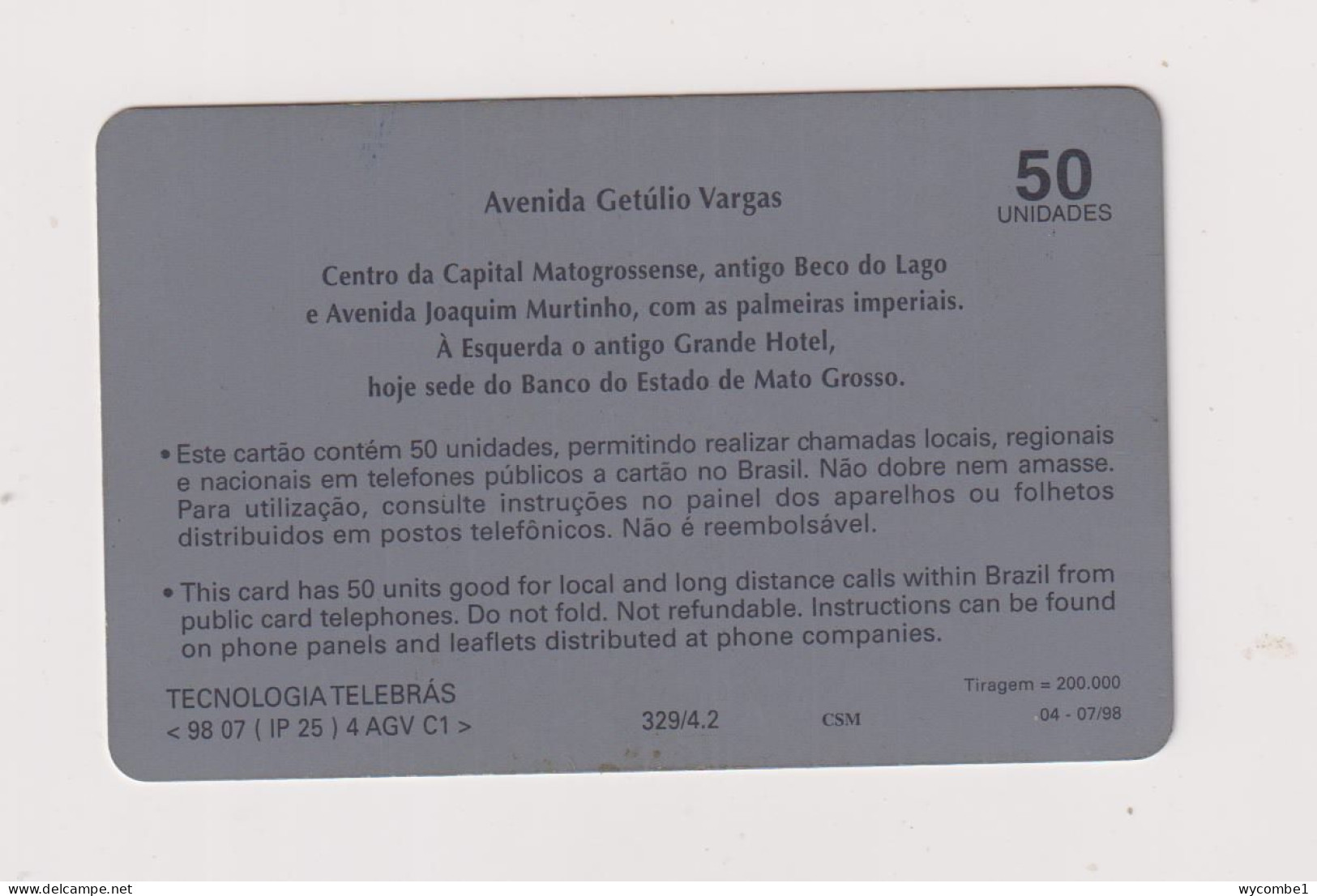 BRASIL - Getulio Vargas Avenue Inductive Phonecard - Brésil