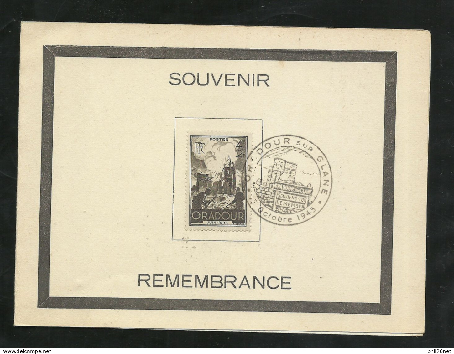 FDC Encart Premier Jour Numéroté Ouradour Sur Glane Le 13 Octobre 1945 Le N° 742 Cachet Illustré  B/TB Soldé ! ! ! - ....-1949