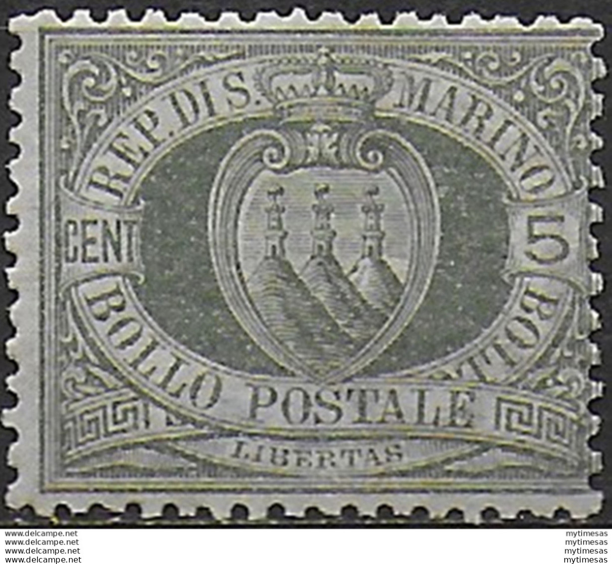 1892 San Marino Stemma 5c. Verde Olivastro MNH Sassone N. 13 - Otros & Sin Clasificación