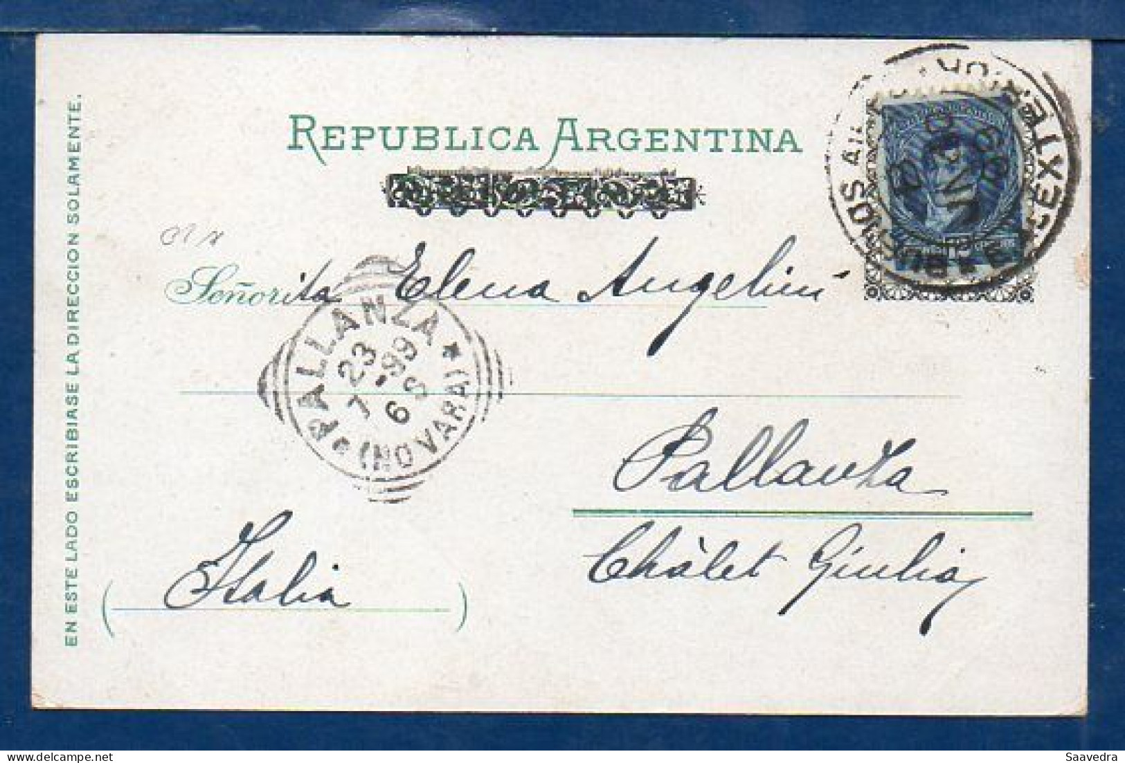 Argentina To Italy, "Gruss From Buenos Aires", 1899, Used Litho Postcard  (037) - Argentine