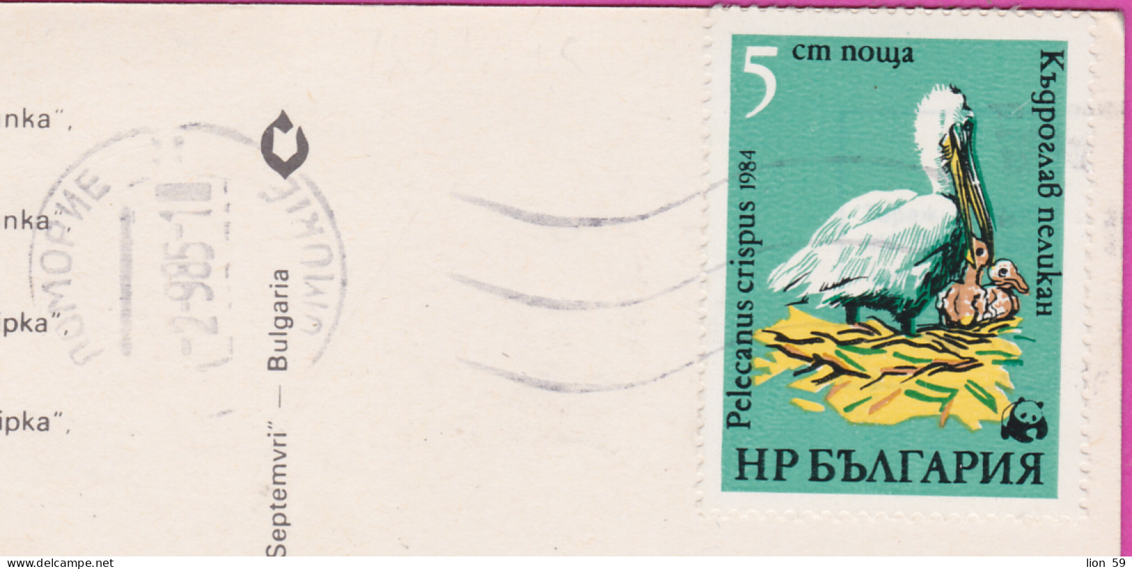 309945 / Bulgaria - Shipka Russian Memorial Church PC 1985 Pomorie USED 5St. WWF Dalmatian Pelican (Pelecanus Crispus) - Brieven En Documenten