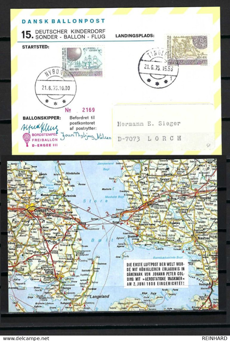 15. DEUTSCHER KINDERDORF SONDER-BALLONFLUG Nyborg - Tinglev 21.6.1975 - Siehe Bild - Covers & Documents