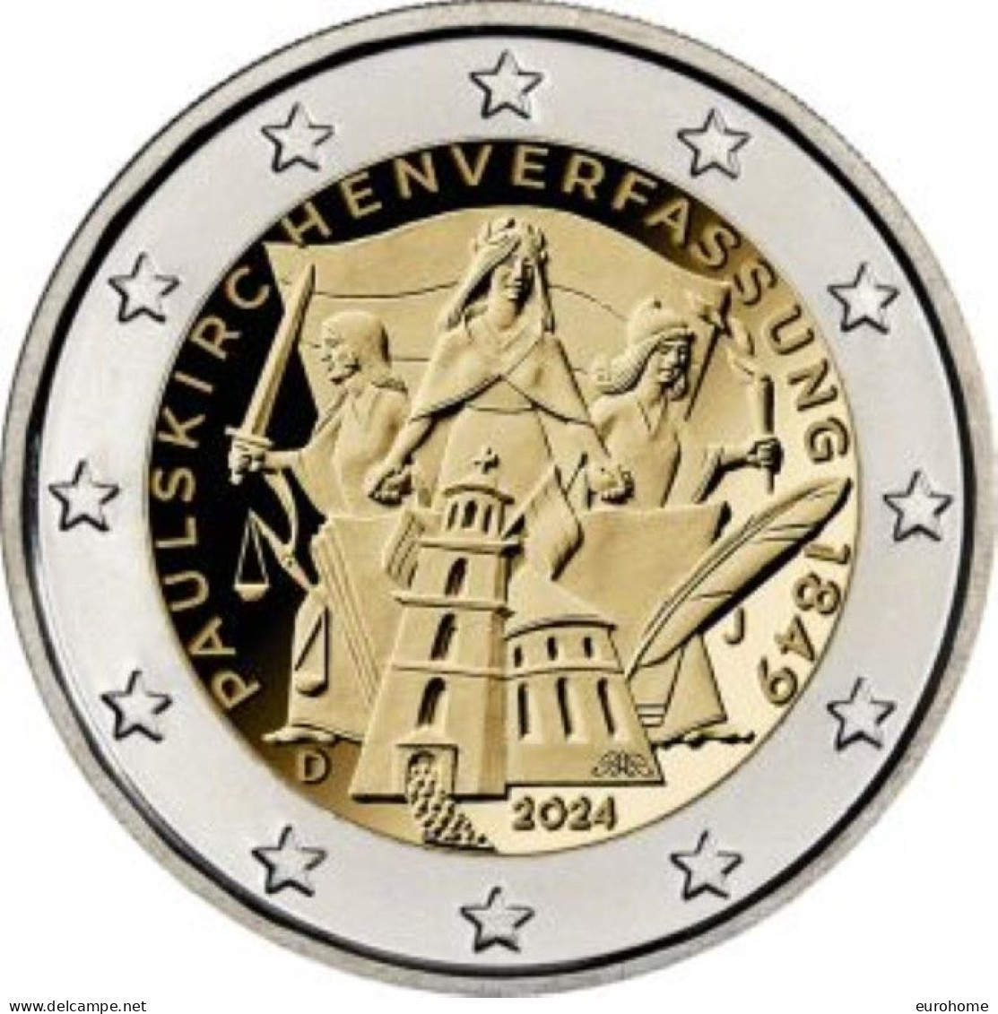 Duitsland 2024   2 Euro Commemo  "Verfassung Paulskirche"  LETTER - Atelier J   UNC Uit De Rol !! - Allemagne