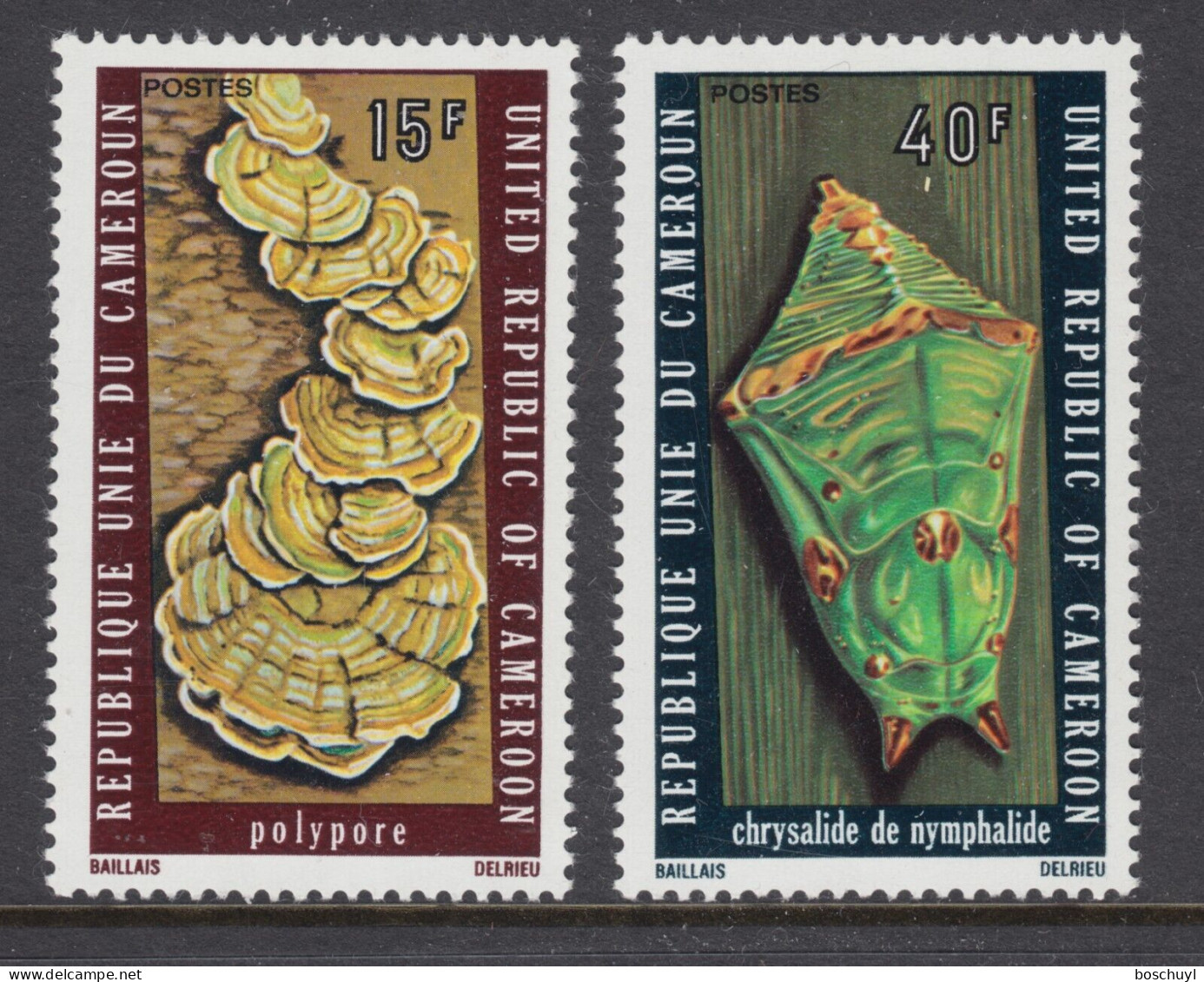 Cameroun, 1975, Biology, Fungus, Butterfly Cocoon, Insects, Animals, Fauna, MNH, Michel 802-803 - Kamerun (1960-...)