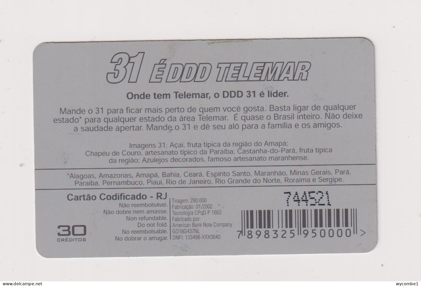 BRASIL - Where Is Telemar Inductive Phonecard - Brasilien