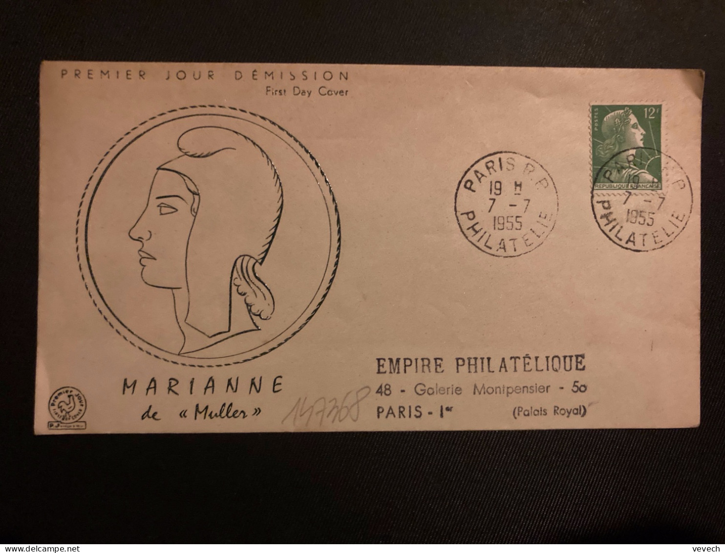 LETTRE TP M DE MULLER 12F OBL.7-7 1955 PARIS RP PHILATELIE - 1955-1961 Marianne Of Muller