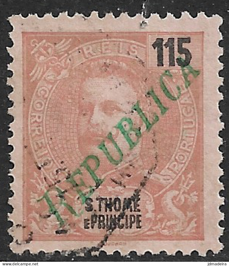 St. Thomas And Prince – 1920 King Carlos Overprinted REPUBLICA 115 Réis Used Stamp - St. Thomas & Prince