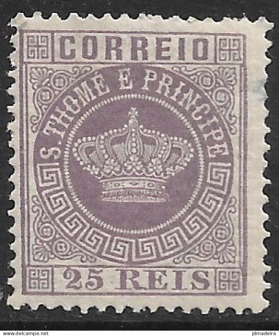 St. Thomas & Prince – 1881 Crown Type 25 Réis Mint Never Hinged Stamp - St. Thomas & Prince