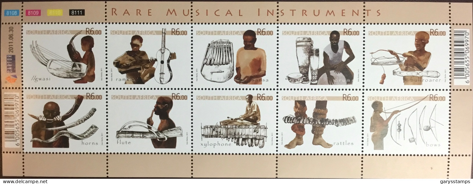 South Africa 2011 Rare Musical Instruments Sheetlet MNH - Unused Stamps