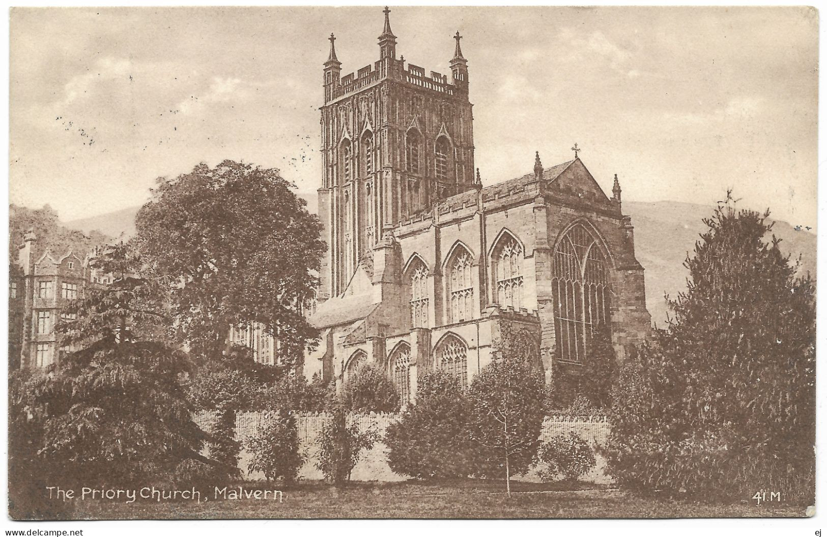 The Priory Church Malvern - Postmark 1909 -  Tilley & Son - Malvern