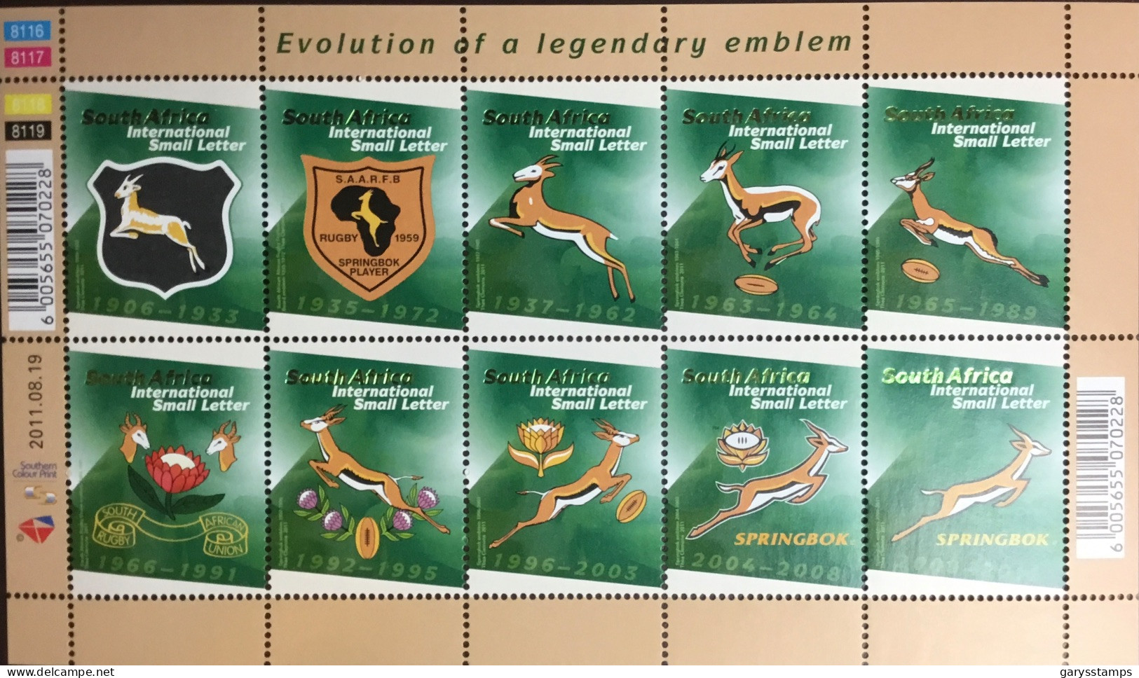 South Africa 2011 Rugby Emblem Sheetlet MNH - Unused Stamps