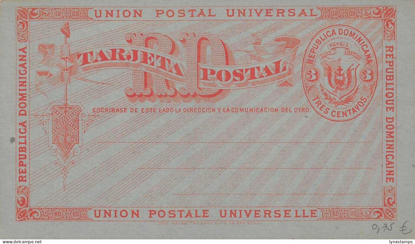 G021 Dominican R., Unused Postal Stationery 3 Centavos - República Dominicana
