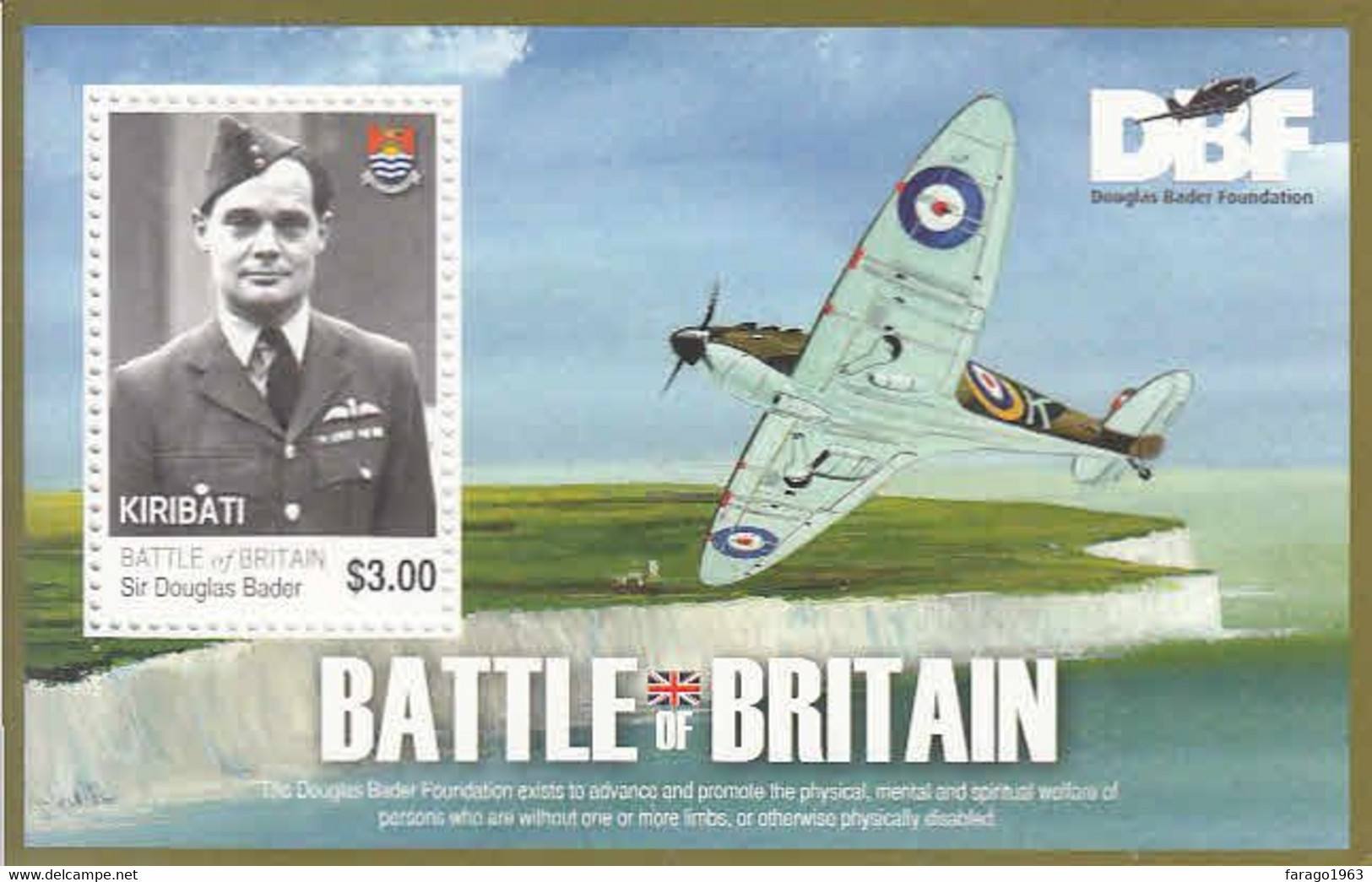 2010 Kiribati Battle Of Britain RAF Spitfiremilitary Aviation Souvenir Sheet MNH - Kiribati (1979-...)