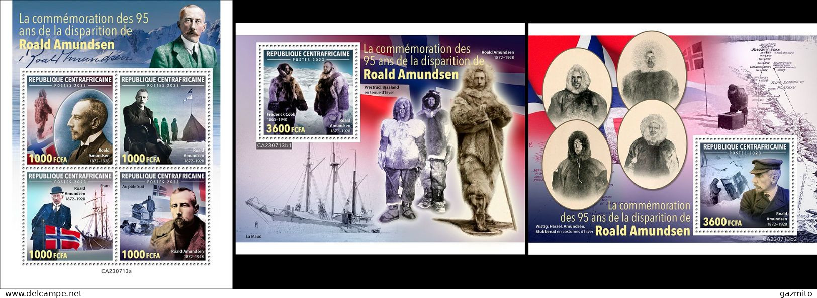 Centrafrica 2023, Explorers, Amundsen, 4val In BF +2BF - Polar Explorers & Famous People