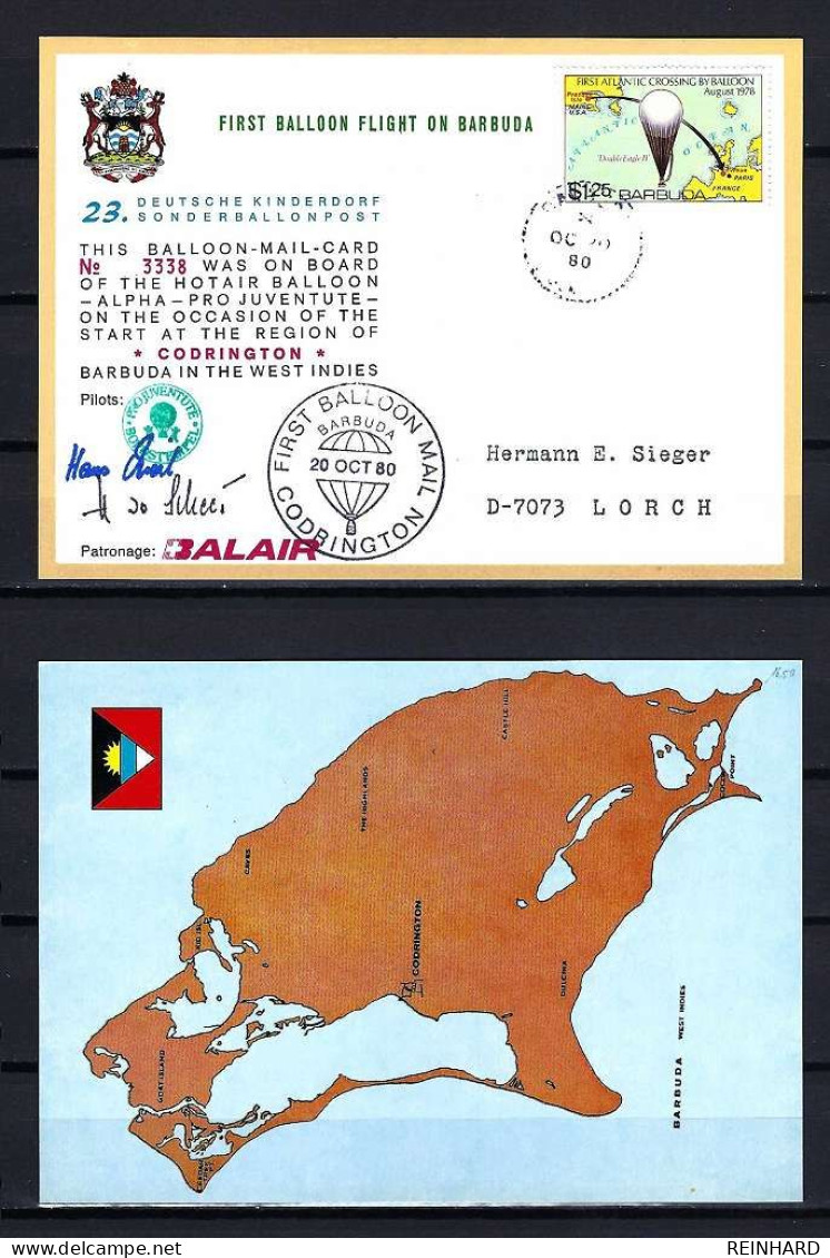 23. DEUTSCHE KINDERDORF SONDER-BALLONPOST Region CODRINGTON/ BARBUDA 20.10.1980 - Siehe Bild - Storia Postale