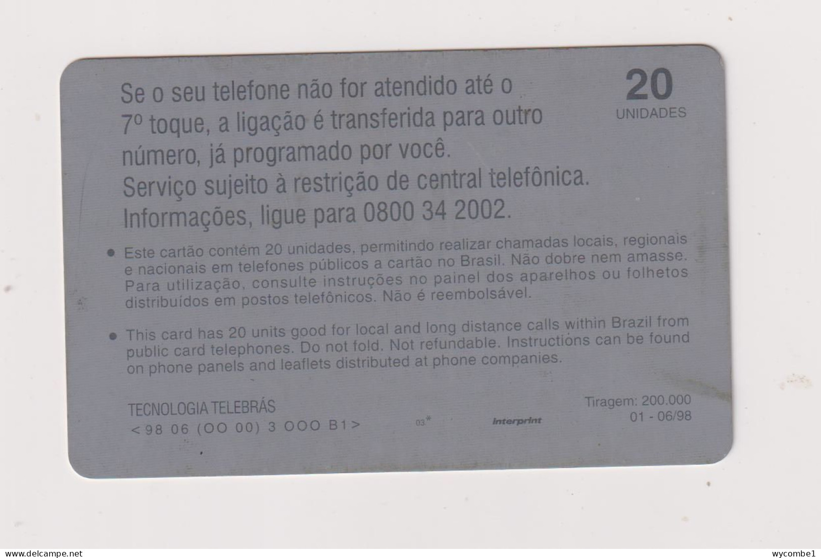 BRASIL - Call Transfer Inductive Phonecard - Brésil