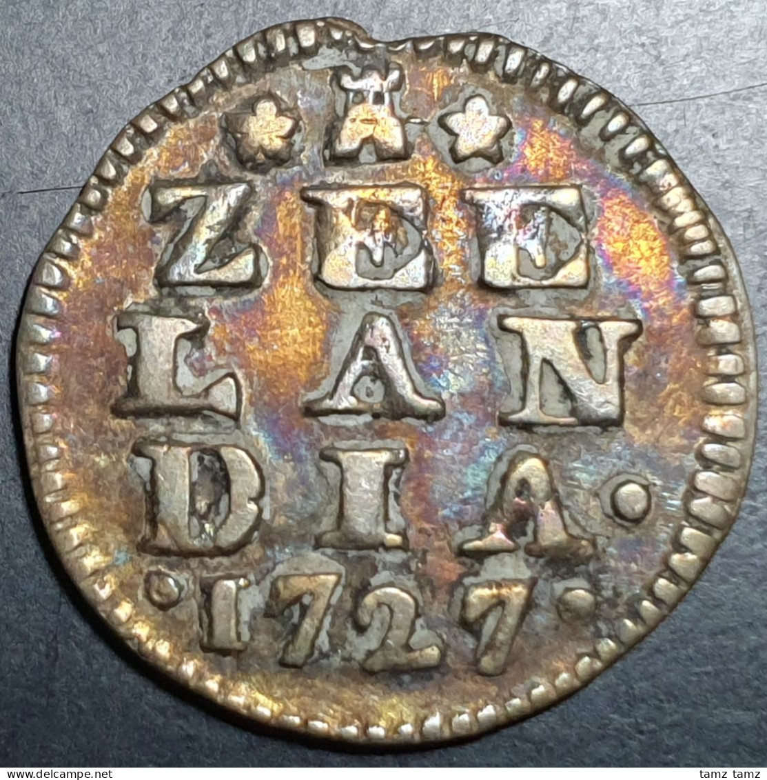 Provincial Dutch Netherlands Zeeland Zeelandia 2 Stuiver 1727 Silver Nice Toning - Monete Provinciali