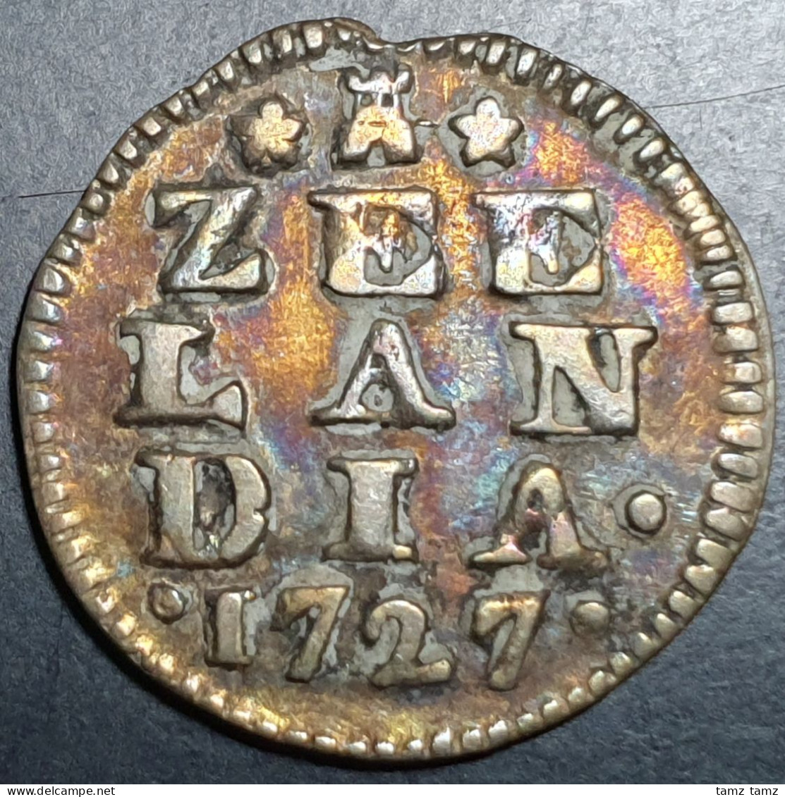 Provincial Dutch Netherlands Zeeland Zeelandia 2 Stuiver 1727 Silver Nice Toning - Provinciale Munten