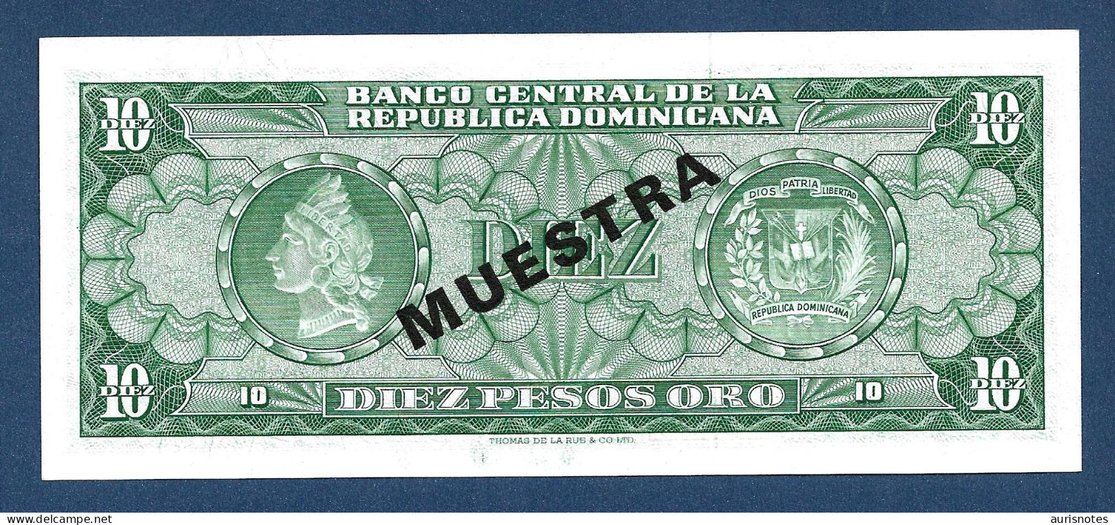 Dominican Republic 10 Pesos Oro 1964 P101 Specimen No Punch Holes UNC - Dominicana