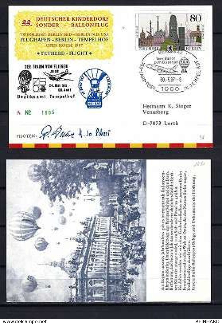 33. DEUTSCHER KINDERDORF SONDER-BALLONFLUG BERLIN TEMPELHOF 30.5.1987 - Siehe Bild - Cartas & Documentos