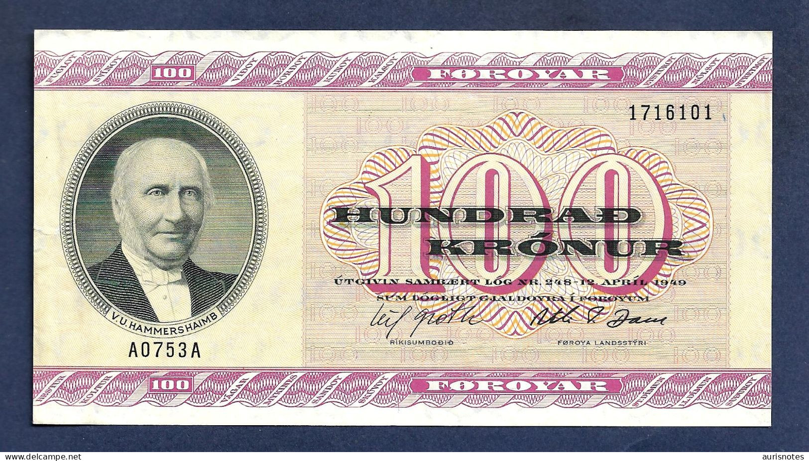 Faeroe Islands 100 Kronur 1949 (1975) P18a EF Or Better - Faeroër