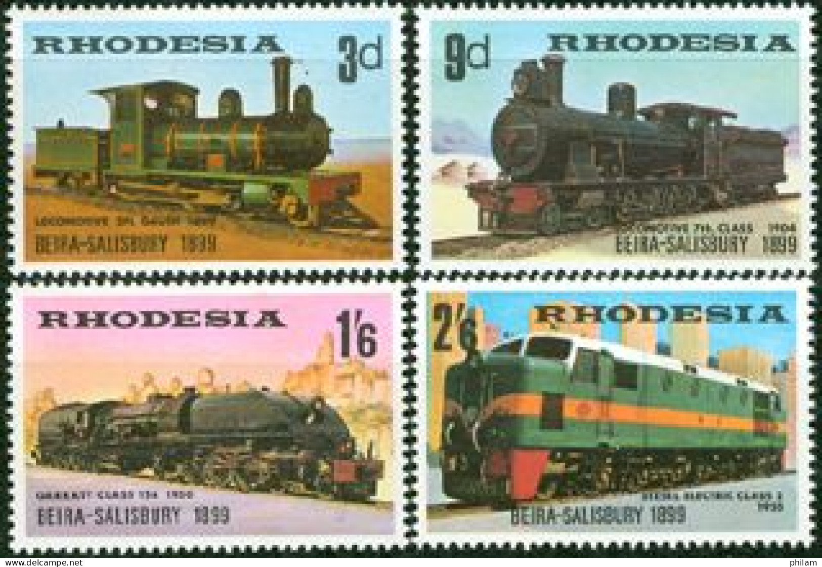 RHODESIE 1969 - Locomotives - Ligne Beira-Salisbury - 4  V. - Rhodesia (1964-1980)