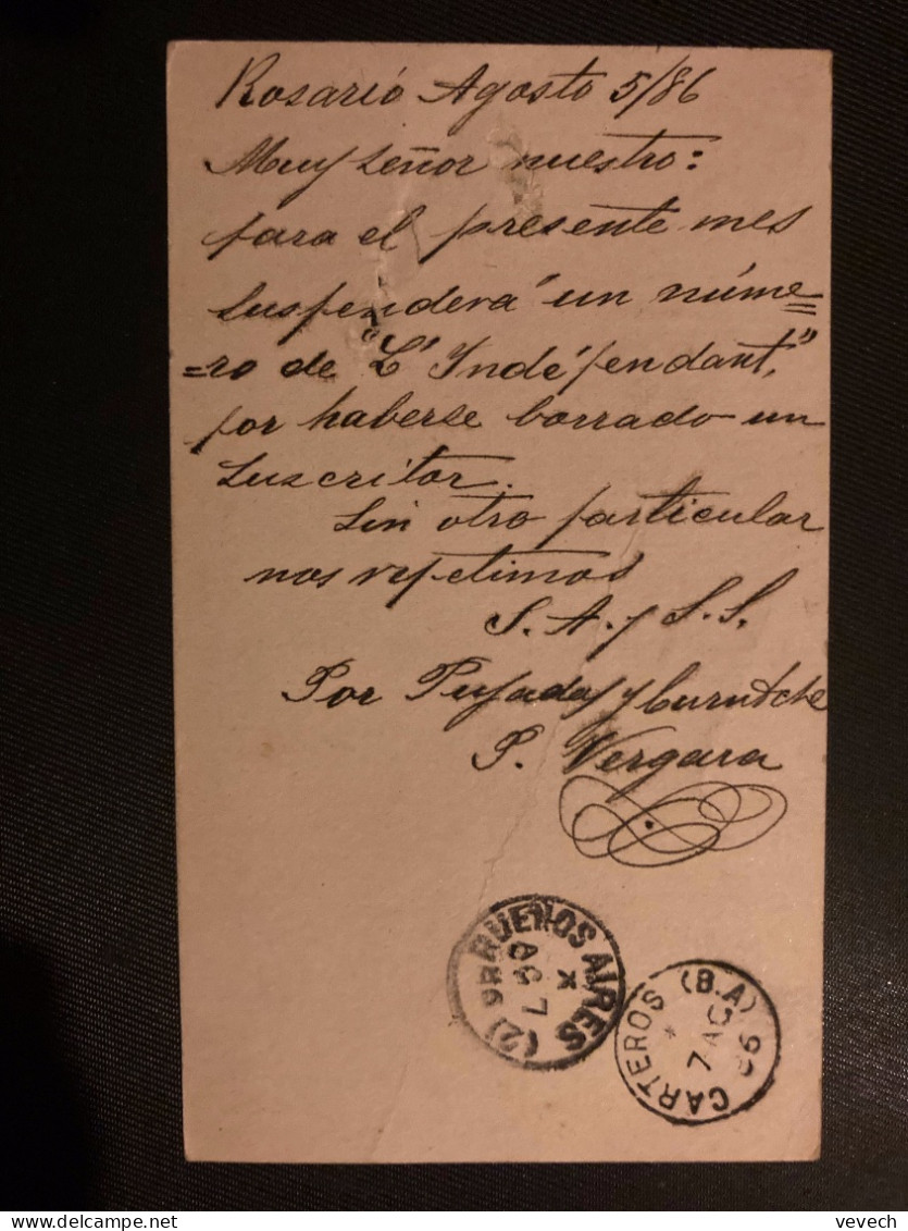 CP EP 4c OBL. AC 6 86 + PUJADAS I CURUTCHET à ROSARIO + CARTEROS + BUESNOS AIRES - Lettres & Documents