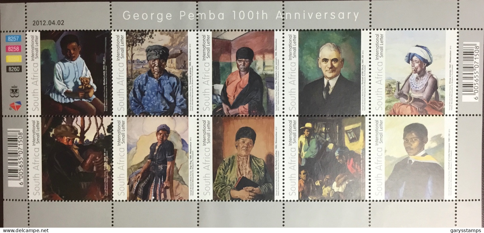 South Africa 2012 Pemba Centenary Paintings Sheetlet MNH - Nuovi