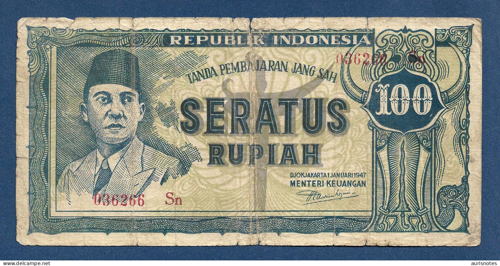 Indonesia 100 Rupiah 1947 P24 Fine+ - Indonesien