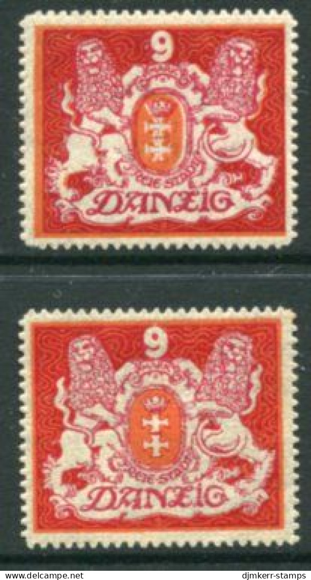 DANZIG 1922 Large Arms 9 Mk. Upright And Sideways Watermarks LHM / *.  Michel 99X+Y - Mint