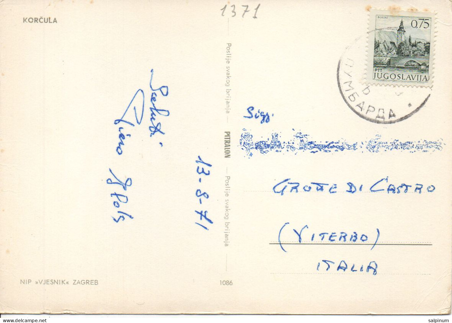 Philatelic Postcard With Stamps Sent From SOCIALIST FEDERAL REPUBLIC OF YUGOSLAVIA To ITALY - Brieven En Documenten