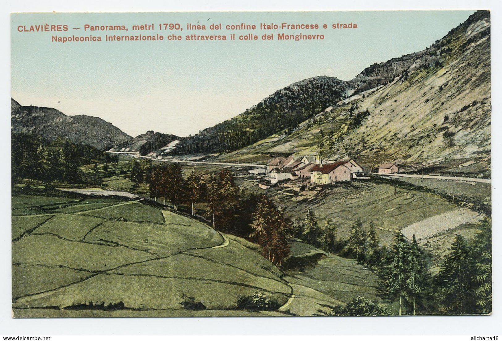 D5494] CLAVIERE Torino PANORAMA Clavières Strada Colle Monginevro Colorata Cartolina D'epoca Non Viaggiata - Multi-vues, Vues Panoramiques